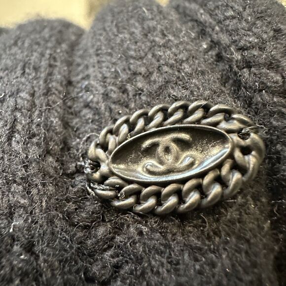 Chanel Vintage 86” Cashmere Knit Scarf Black Fringe Beaded Embellished Wrap RARE - Picture 5 of 9